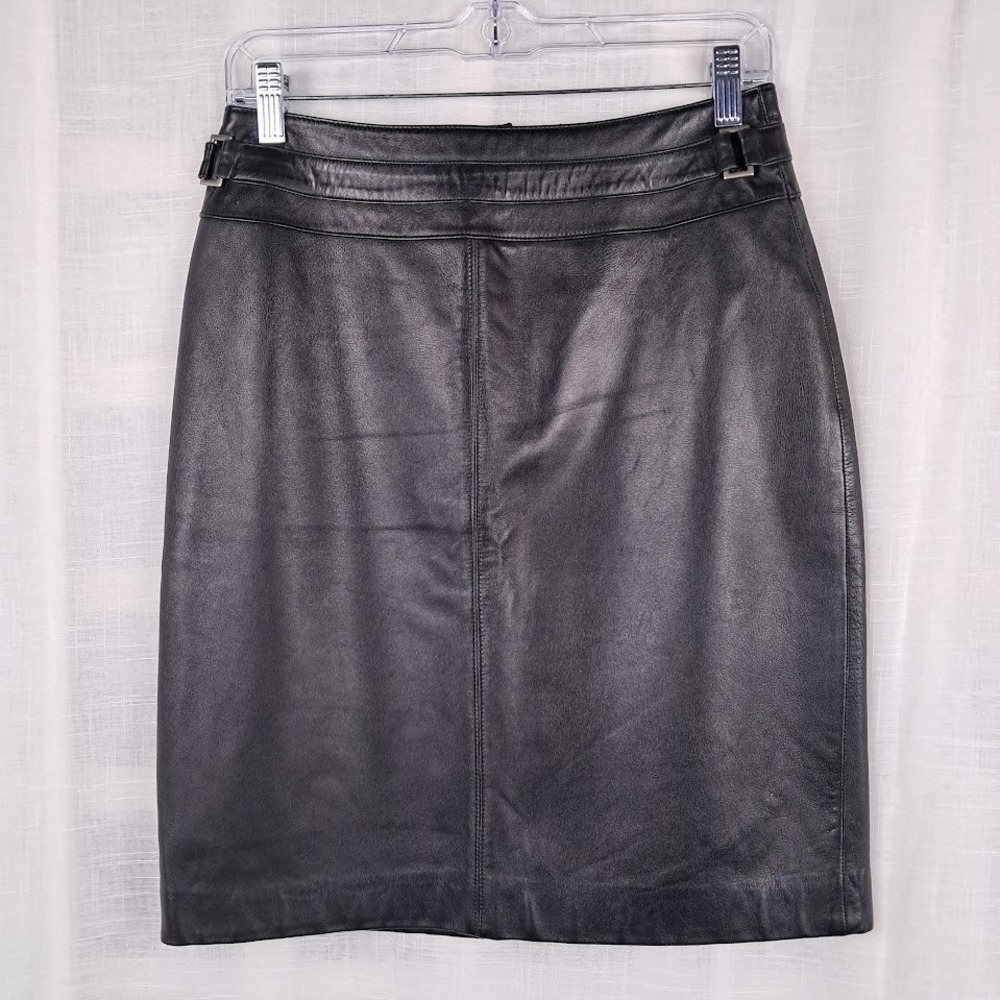 Vintage Y2K Valerie Separates 4 Dark Brown Leather Pencil Skirt Side Buckles